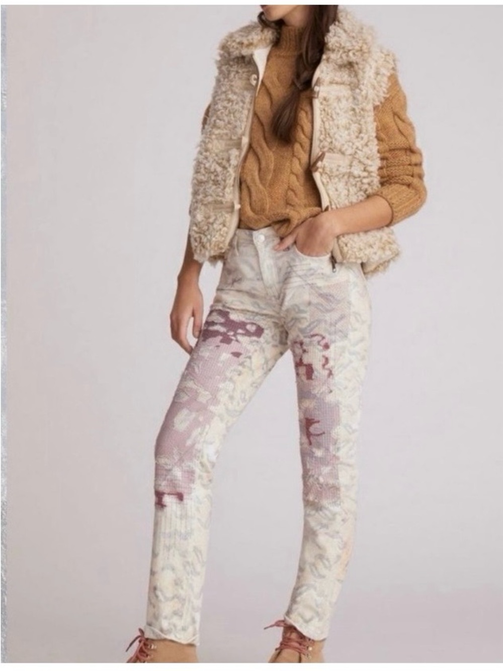 PILCRO Camo Appliqué Stitched Slim Boyfriend Jeans
